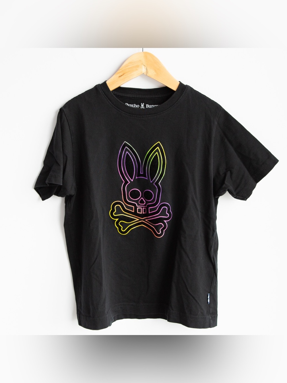 Psycho Bunny Black Neon Flocked Logo T-Shirt Kids 7/8